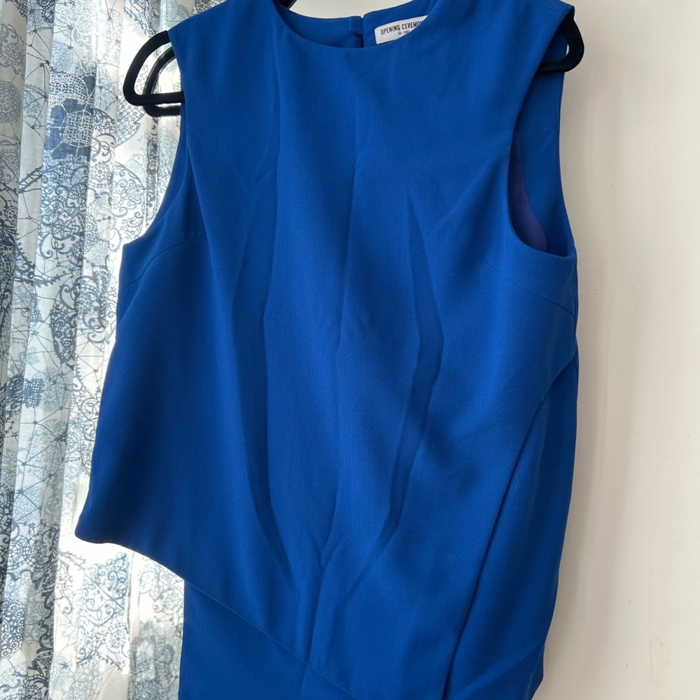 Opening Ceremony Asymmetrical Blue Sleeveless Tank Top